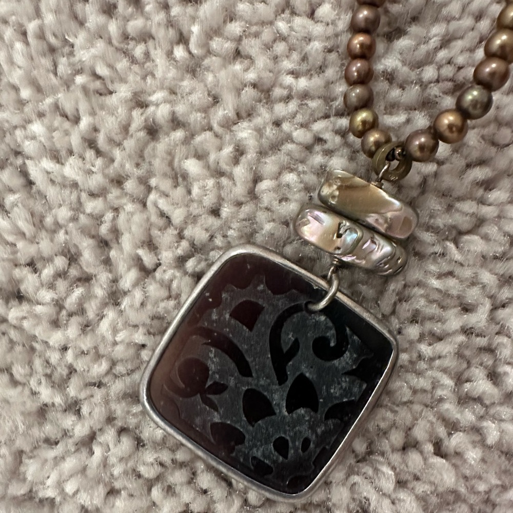Silpada pearl necklace, brown, leather
